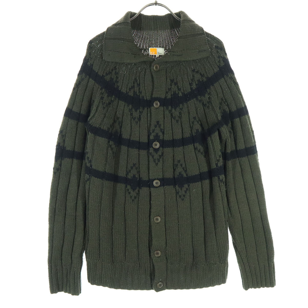 E.Z BY ZEGNA イージーバイゼニア ノルディック柄 ツートンカラー 長袖 タートルネック ニット L カーキ メンズ