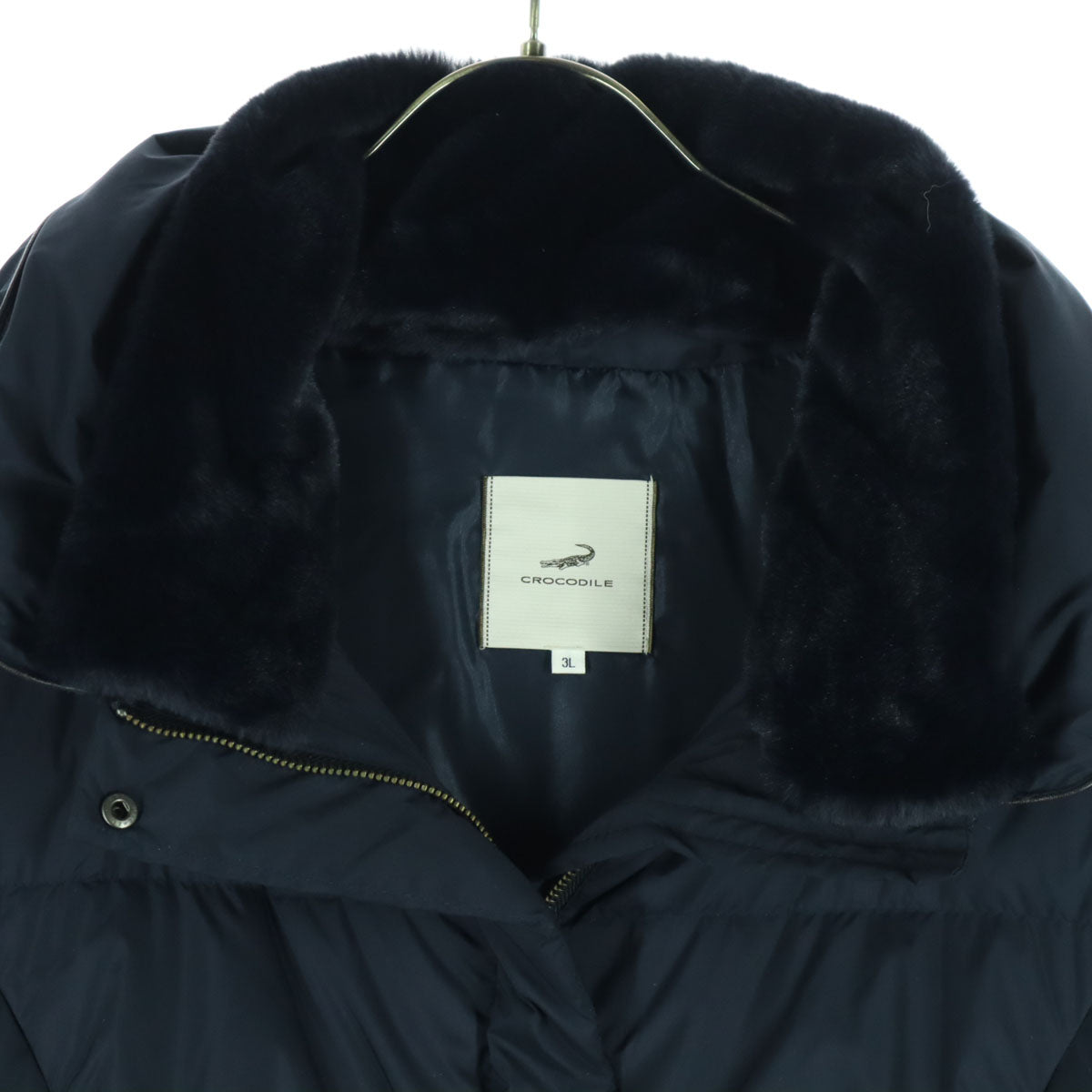 美品 CROCODILE クロコダイル 長袖 ダウンコート 3L ブラック フード付属 レディース