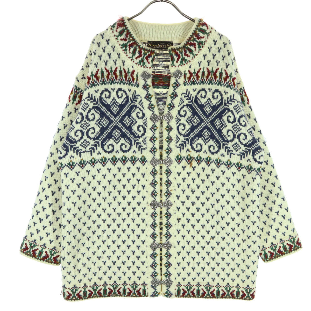 norstrikk ノルドストリック ノルウェー製 フェアアイル柄 メタルフック カーディガン M ホワイト系 ノルディック メンズ