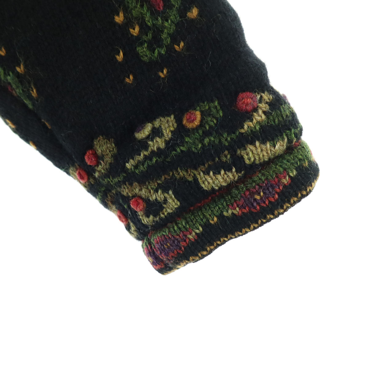 ICELANDIC DESIGN アイスランディックデザイン ウール ペイズリー柄 長袖 ノーカラー ニット カーディガン L ブラック 中綿入り レディース