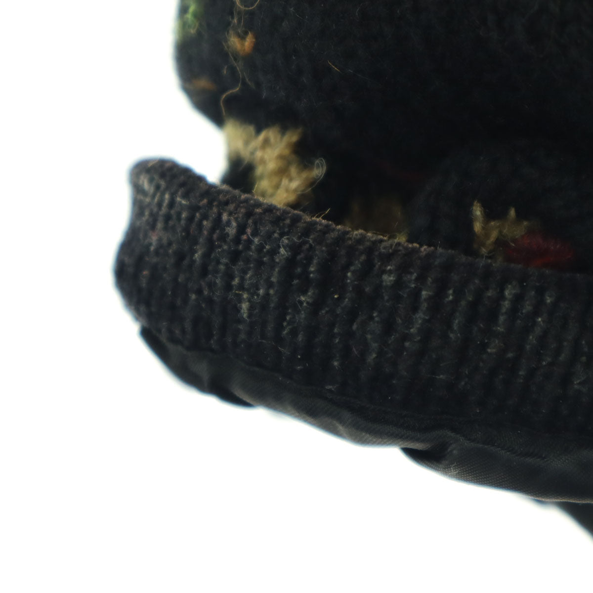 ICELANDIC DESIGN アイスランディックデザイン ウール ペイズリー柄 長袖 ノーカラー ニット カーディガン L ブラック 中綿入り レディース