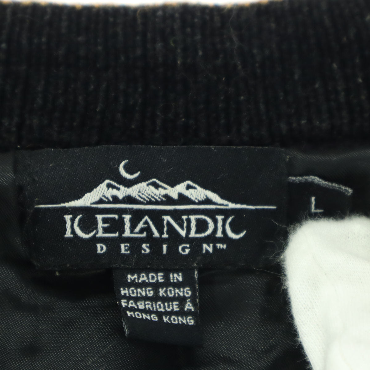 ICELANDIC DESIGN アイスランディックデザイン ウール ペイズリー柄 長袖 ノーカラー ニット カーディガン L ブラック 中綿入り レディース