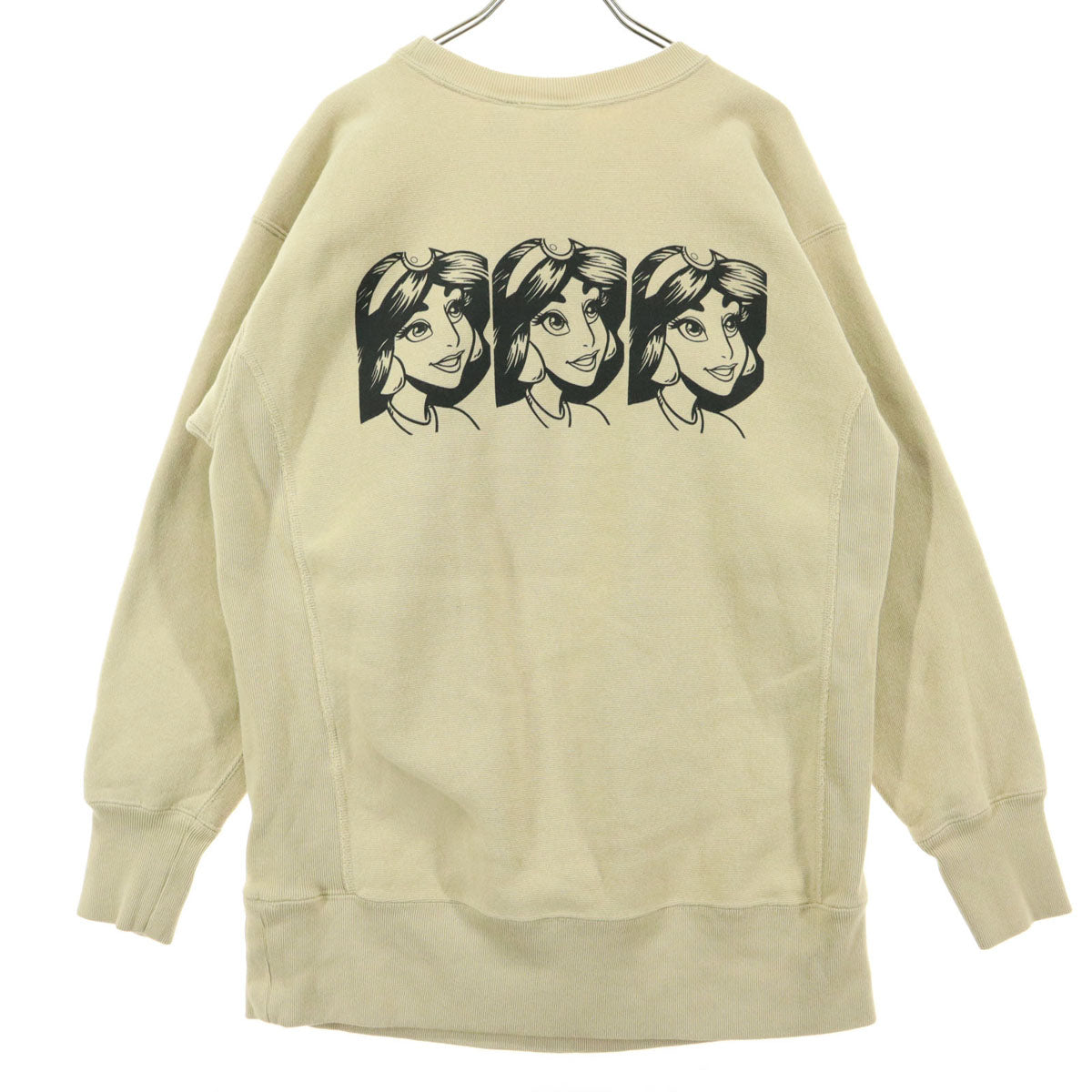 Champion チャンピオン Disney ディズニー コラボ 青単復刻 プリント キャラクター 長袖 リバースウィーブ スウェット M ベージュ トレーナー REVERSE WEAVE レディース