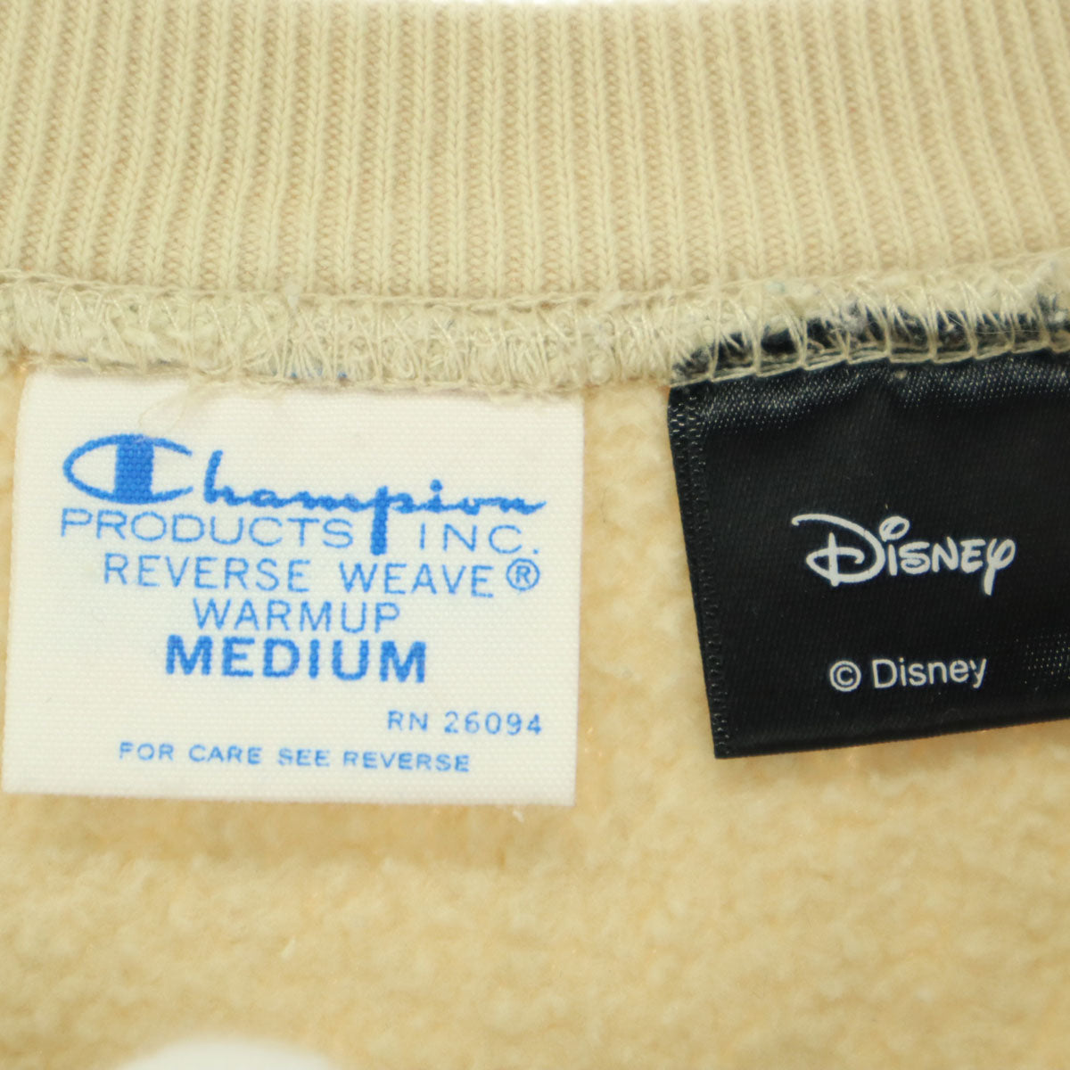 Champion チャンピオン Disney ディズニー コラボ 青単復刻 プリント キャラクター 長袖 リバースウィーブ スウェット M ベージュ トレーナー REVERSE WEAVE レディース