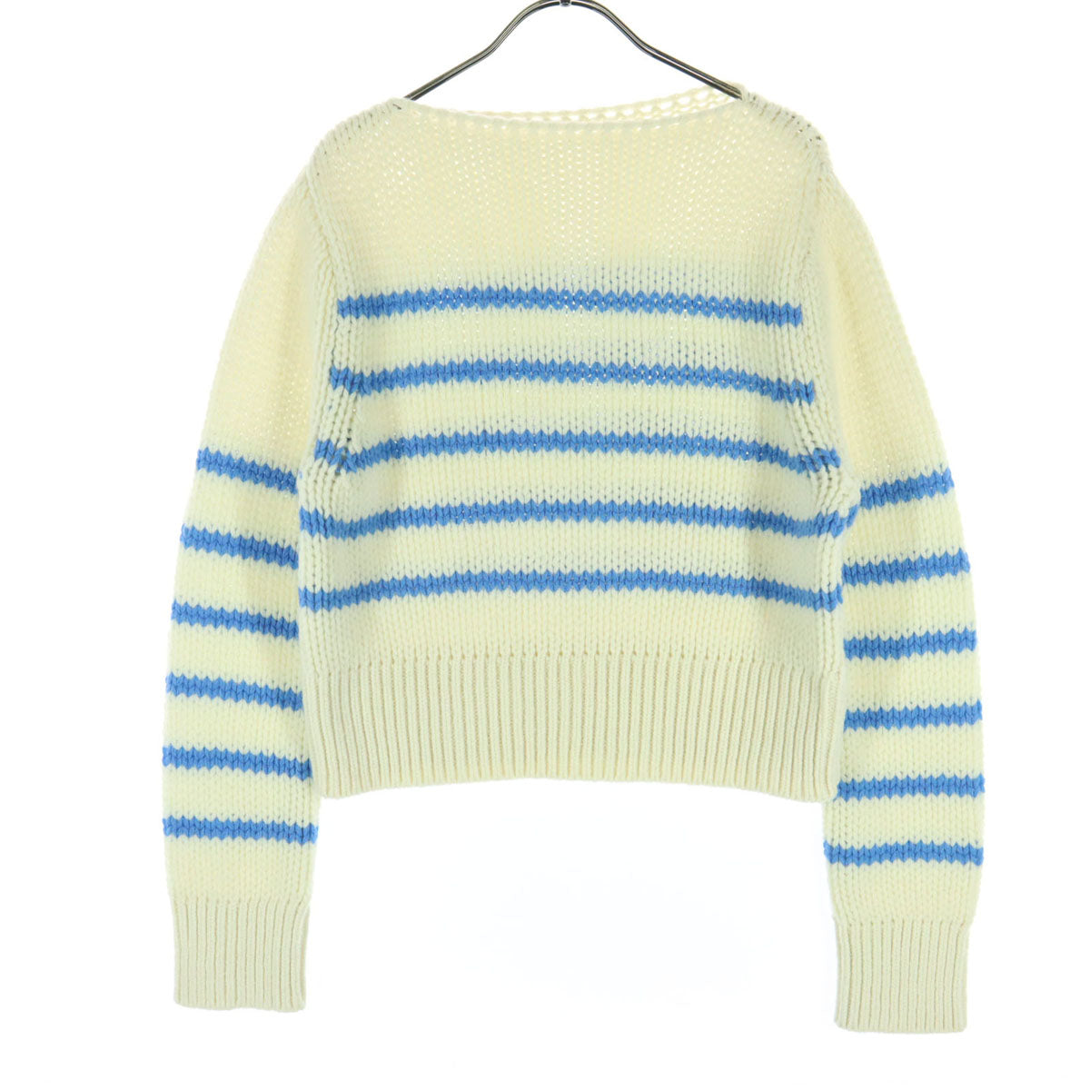 美品 GALERIE VIE ギャルリーヴィー ウール ボーダー柄 ツートンカラー 長袖 ニット F ホワイト系 レディース
