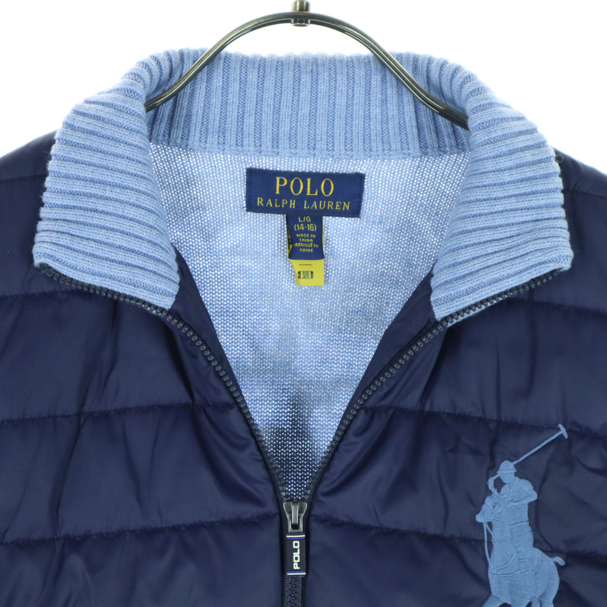 POLO RALPH LAUREN ポロラルフローレン ワンポイントロゴ 迷彩柄 長袖 ニットコンビ 中綿ジャケット 160 ネイビー キッズ