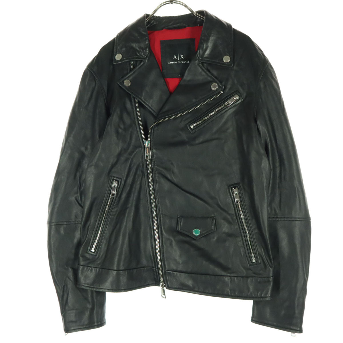 ARMANI EXCHANGE アルマーニエクスチェンジ 長袖 レザー ダブルライダースジャケット S ブラック 羊革 メンズ