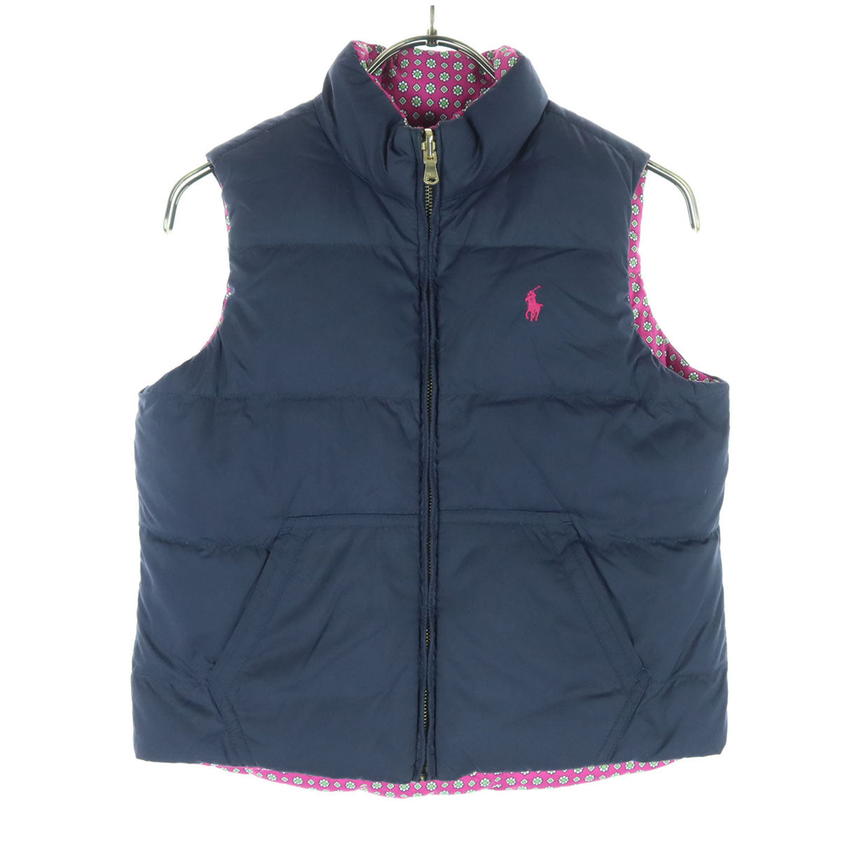 RALPH LAUREN ラルフローレン 総柄 リバーシブル ダウンベスト 140 ネイビー系 ピンク キッズ