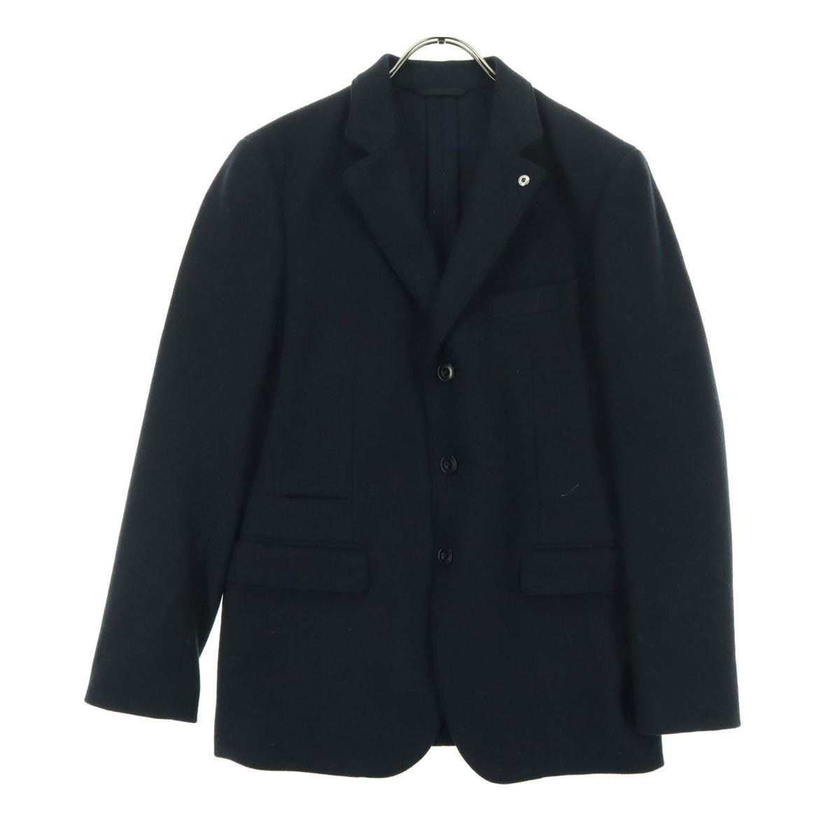 美品 UNIQLO and LEMAIRE ユニクロアンドルメール カシミヤ混 長袖 テーラード ウールジャケット S ブラック メンズ