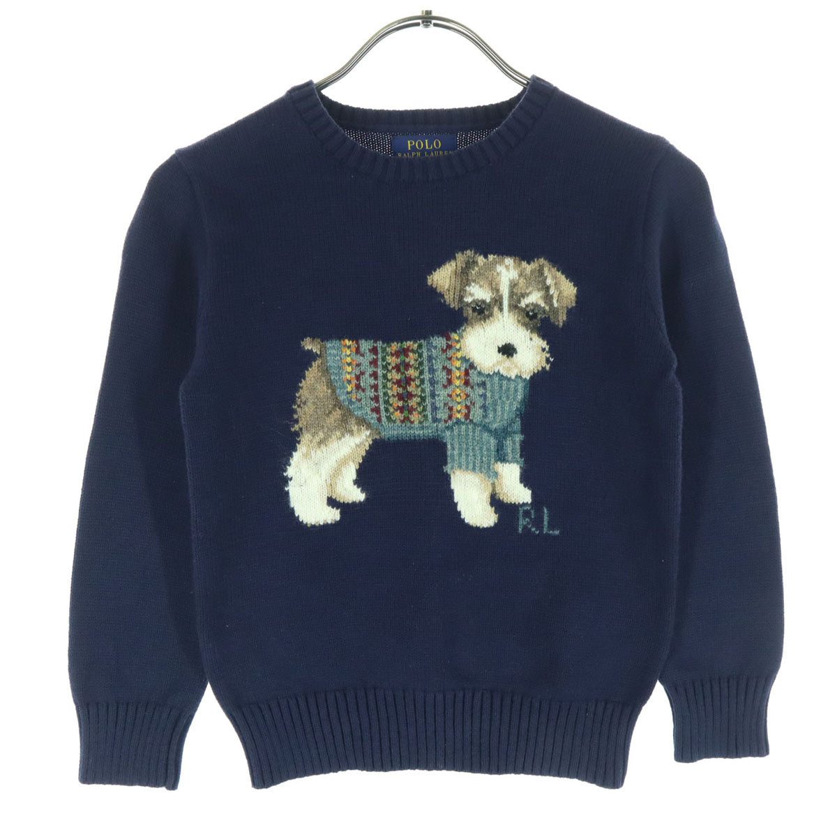 POLO RALPH LAUREN ポロラルフローレン 動物柄 長袖 コットン ニット 120 ネイビー キッズ