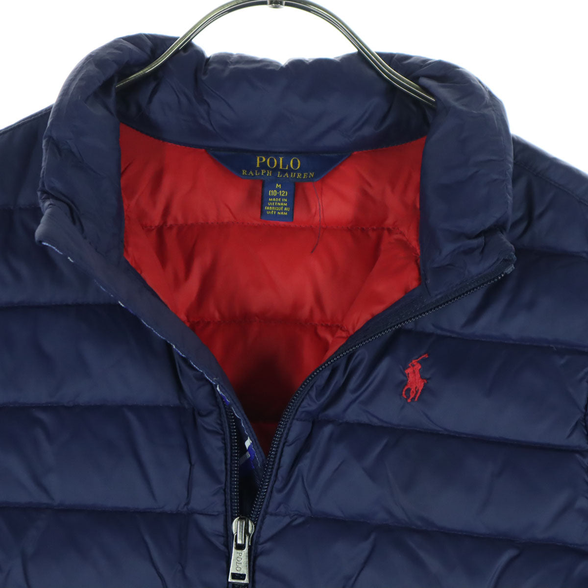 POLO RALPH LAUREN ポロラルフローレン ワンポイントロゴ ツートンカラー 長袖 ダウンジャケット 10-12 ネイビー キッズ