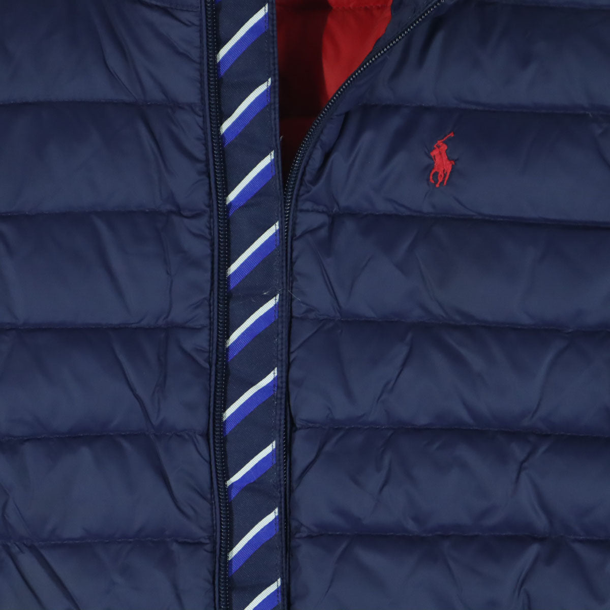 POLO RALPH LAUREN ポロラルフローレン ワンポイントロゴ ツートンカラー 長袖 ダウンジャケット 10-12 ネイビー キッズ