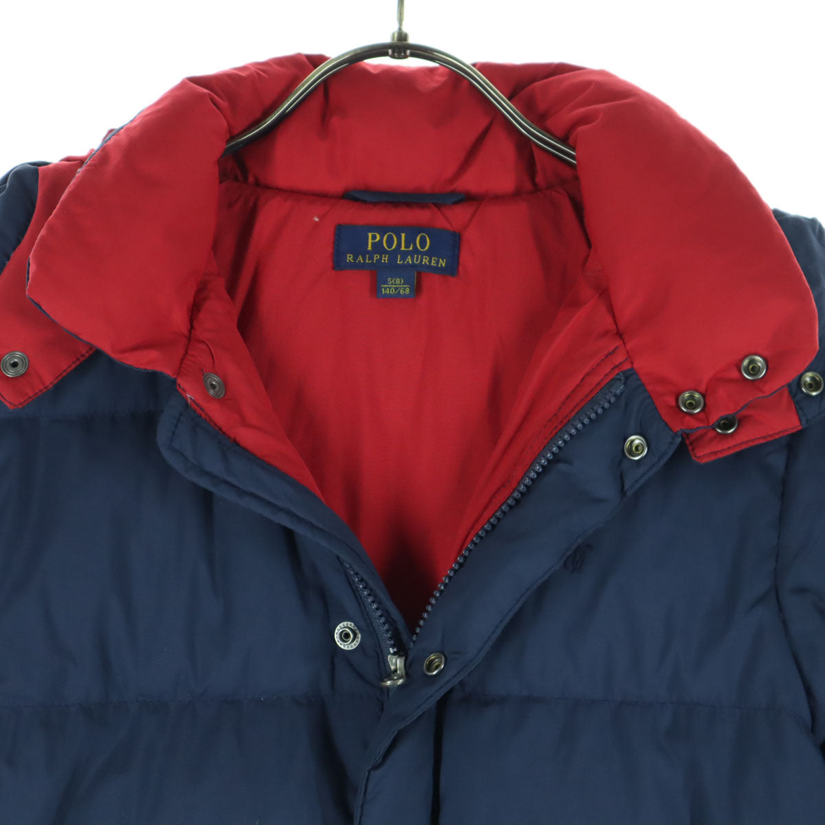 POLO RALPH LAUREN ポロラルフローレン ワンポイントロゴ ツートンカラー 長袖 ダウンジャケット 140 ネイビー キッズ