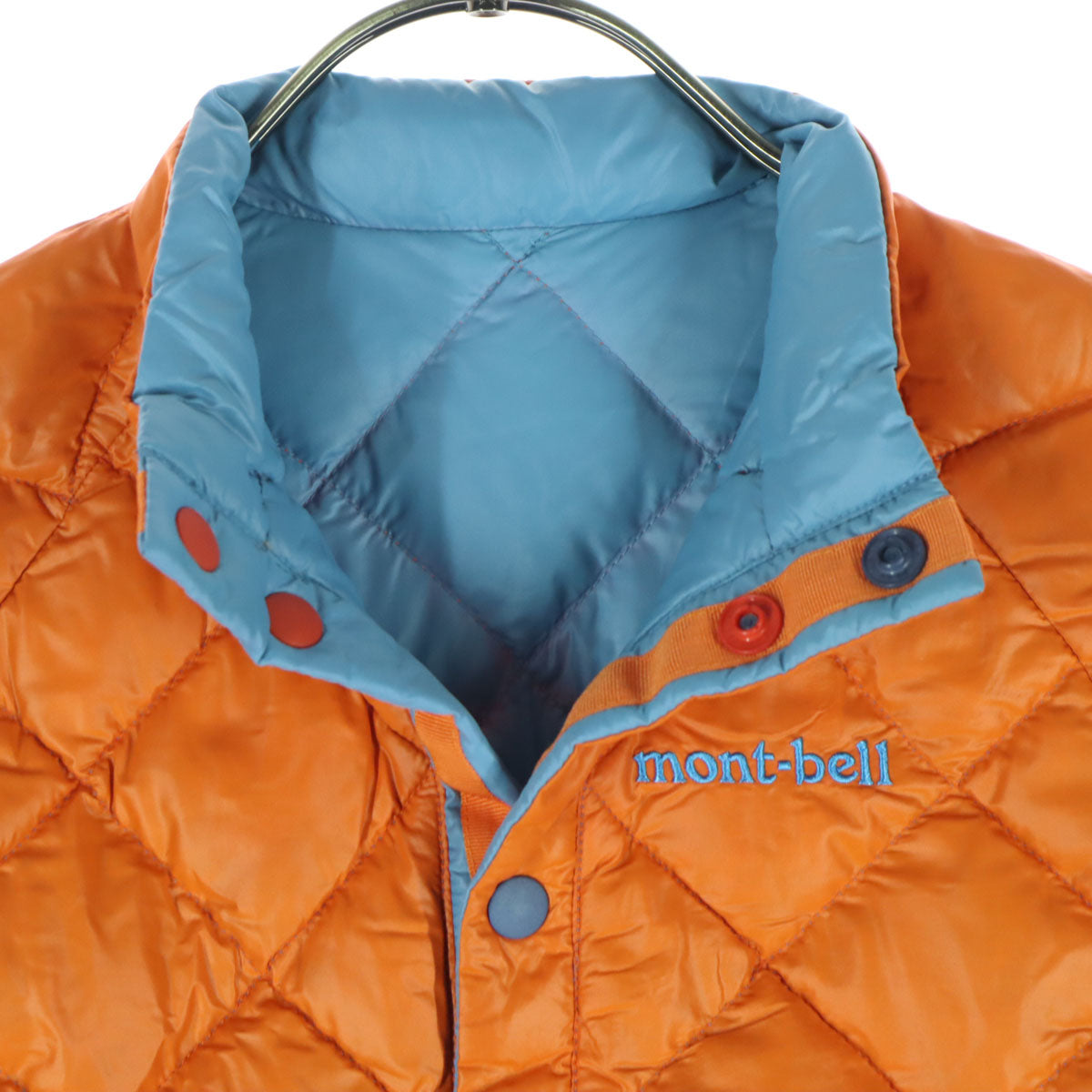 美品 mont-bell モンベル リバーシブル 長袖 ダウンジャケット 90 ブルー系 オレンジ キッズ