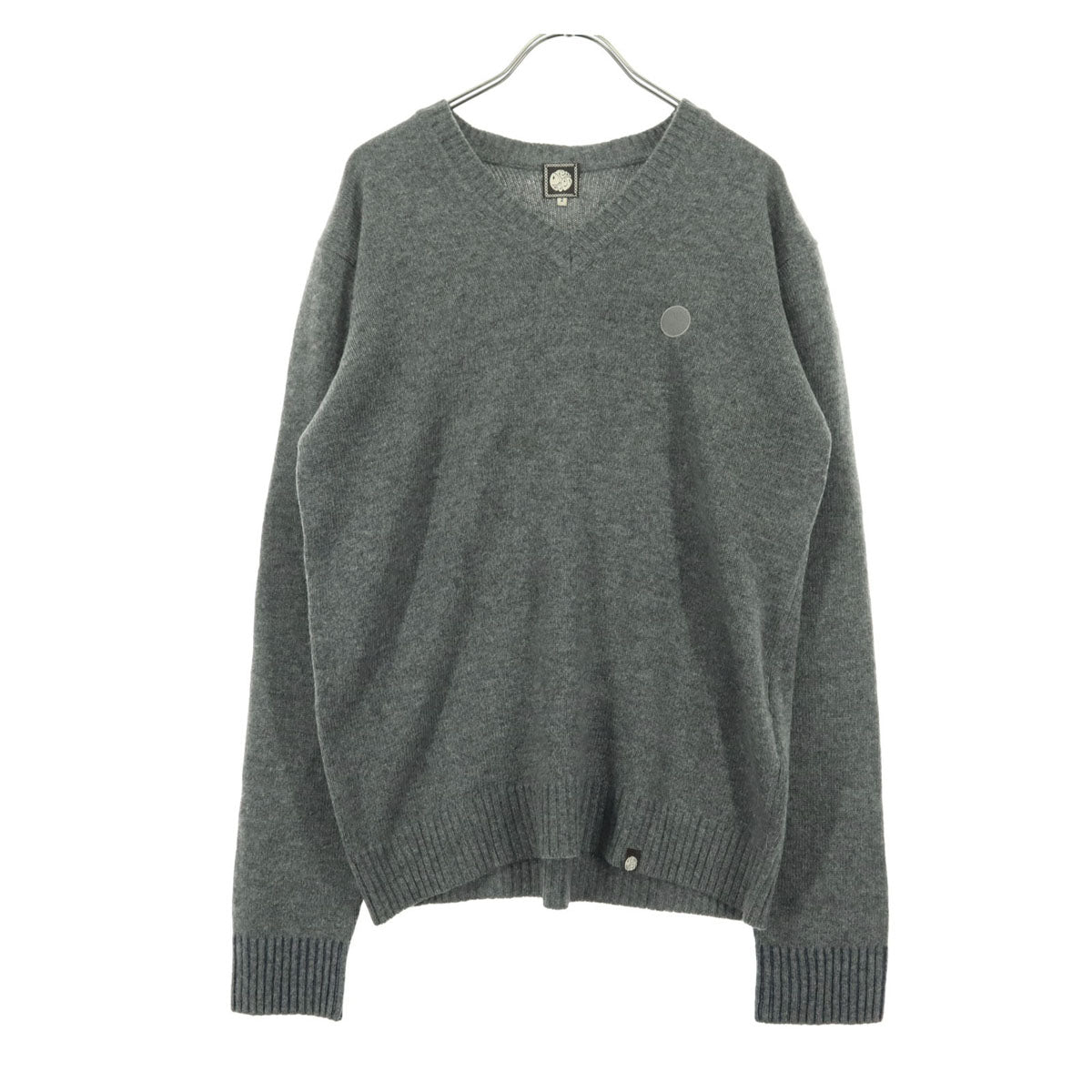 美品 Pretty Green プリティーグリーン ワンポイントロゴ 長袖 Vネック セーター 2 グレー メンズ