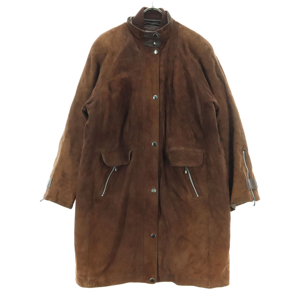 Per Due 日本製 長袖 スウェード レザーコート 9 ブラウン 羊革 キルティングライナー レディース