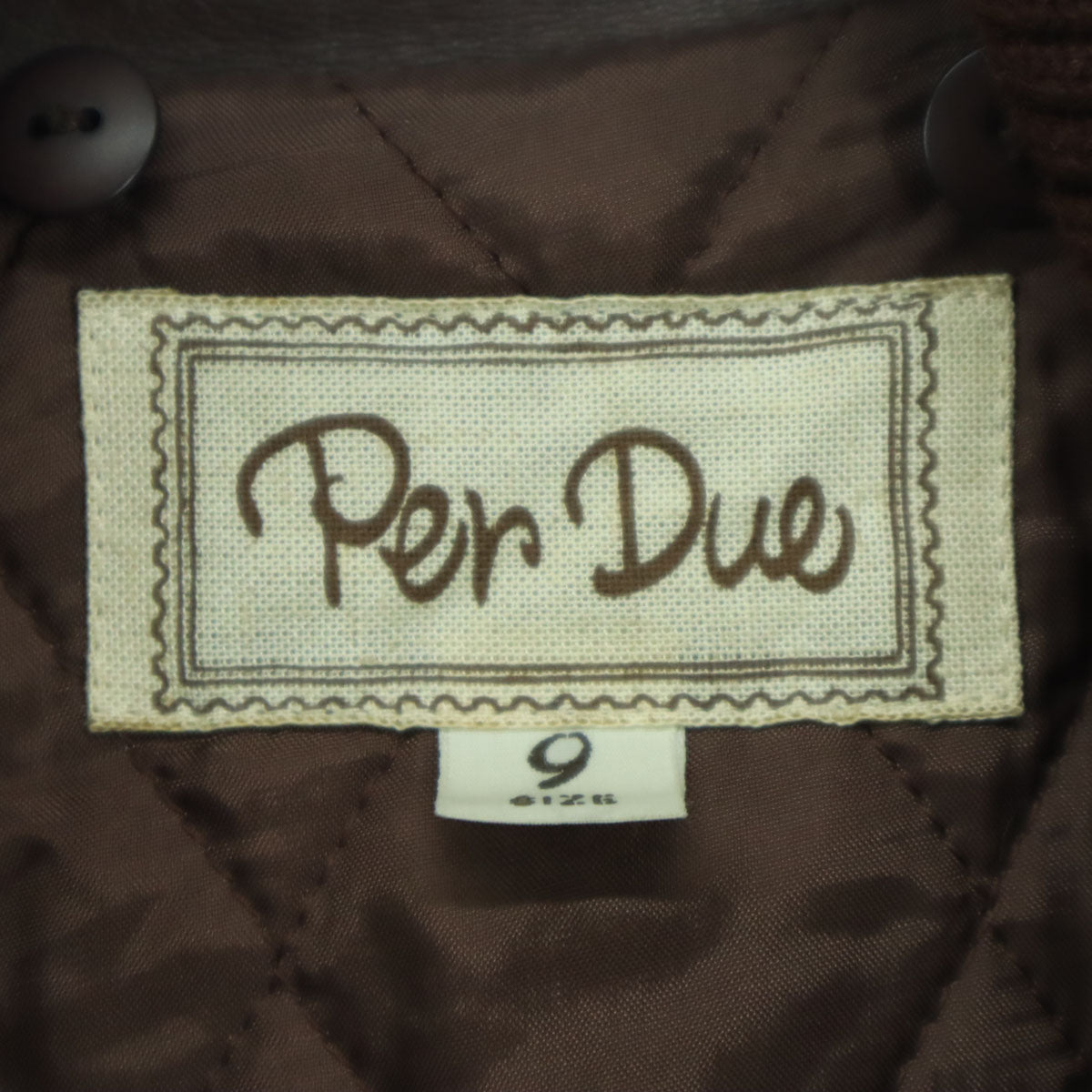 Per Due 日本製 長袖 スウェード レザーコート 9 ブラウン 羊革 キルティングライナー レディース