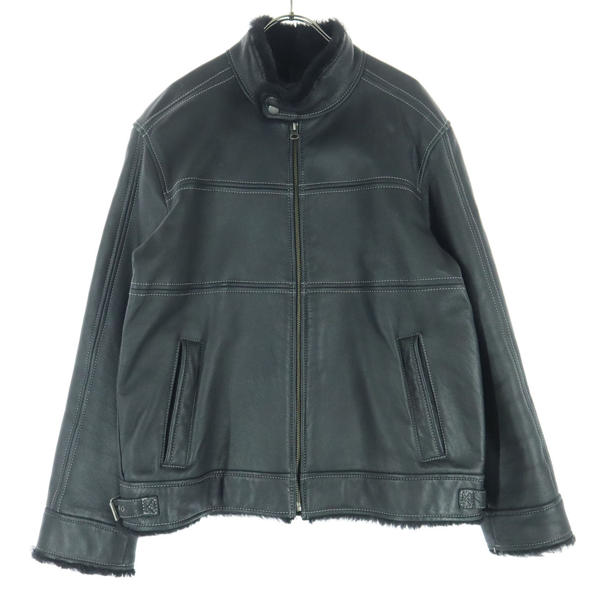 WIND ARMOR ウィンドアーマー 長袖 ムートン レザー シングルライダースジャケット M ブラック 羊革 レディース