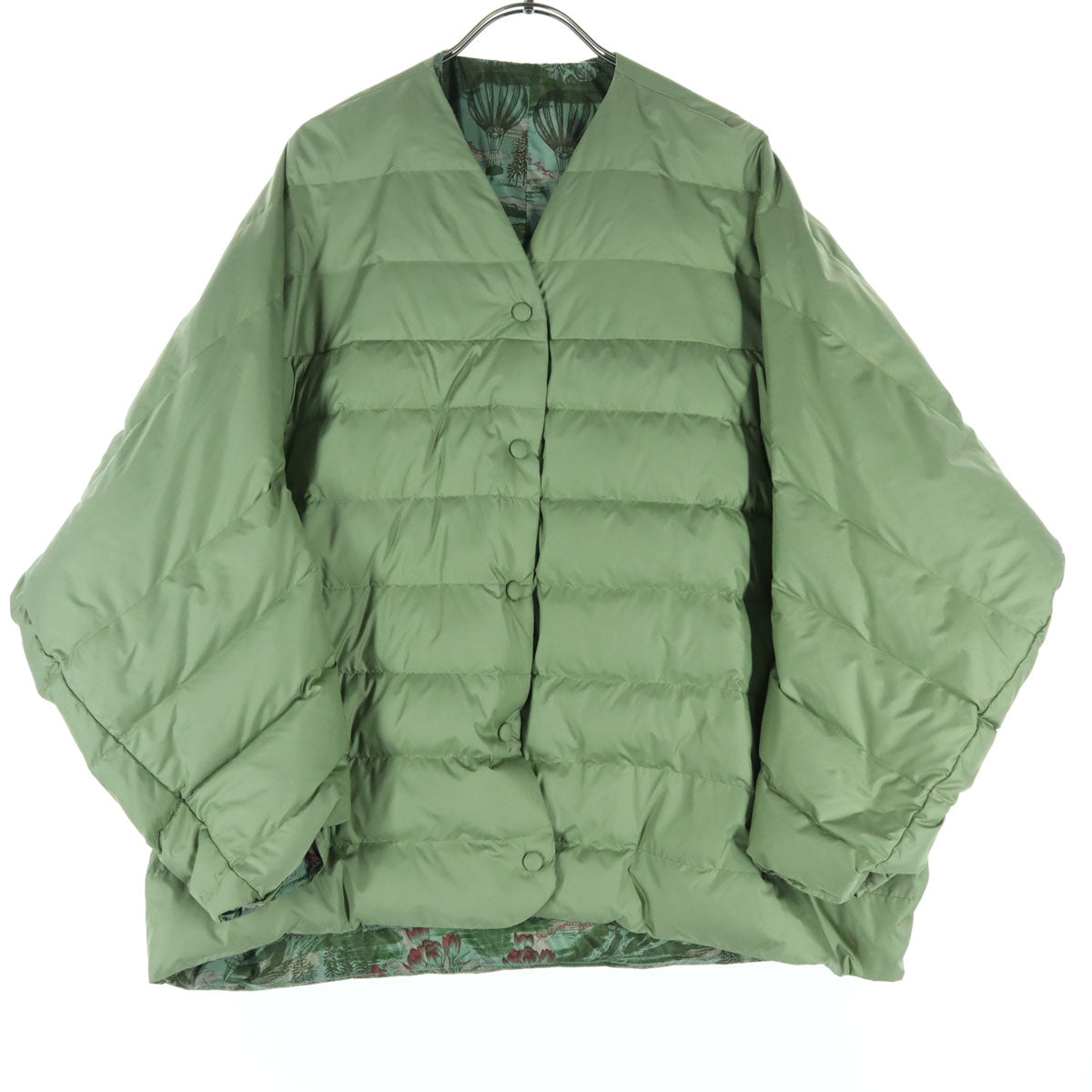 manipuri マニプリ リバーシブル ボタニカル柄 長袖 ダウンジャケット F ブルー系 グリーン レディース