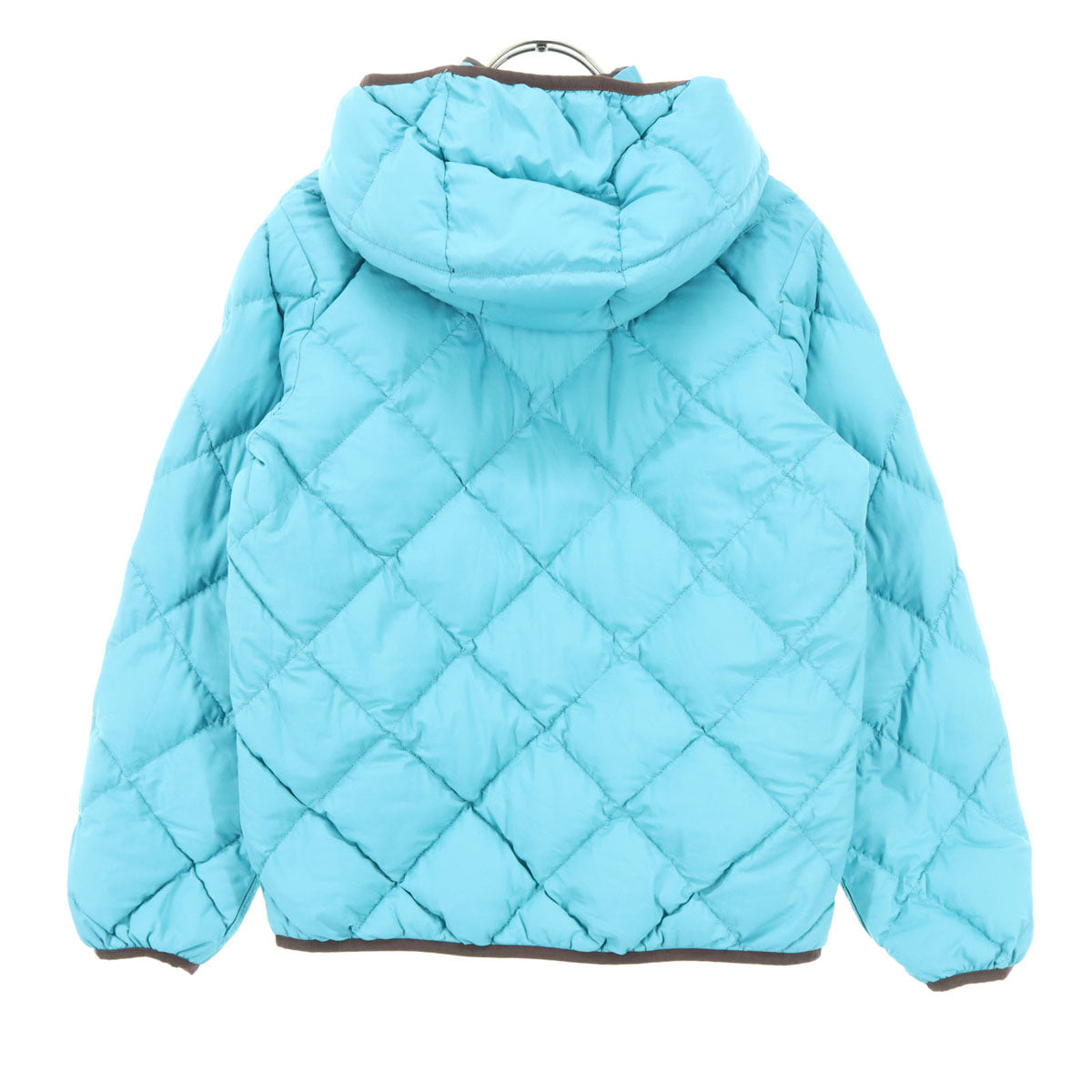 美品 mont-bell モンベル 英字 長袖 ダウンジャケット 150 ブルー リバーシブル フード取り外し可 キッズ