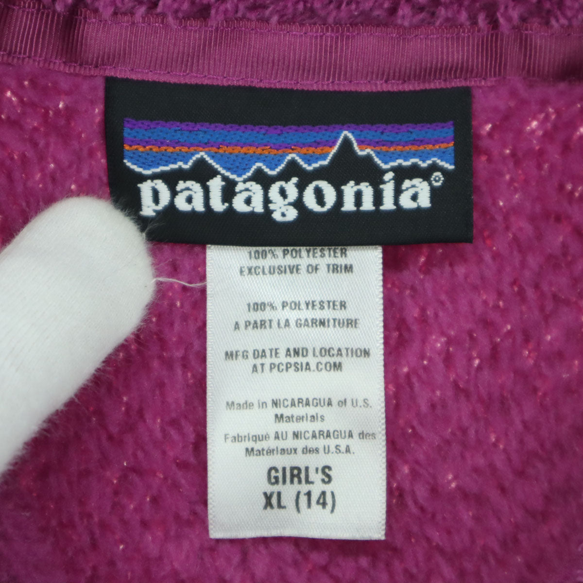 美品 patagonia パタゴニア ポーラテック 長袖 フリースジャケット GIRL's XL(14) ピンク POLARTEC 65475 FA12 キッズ