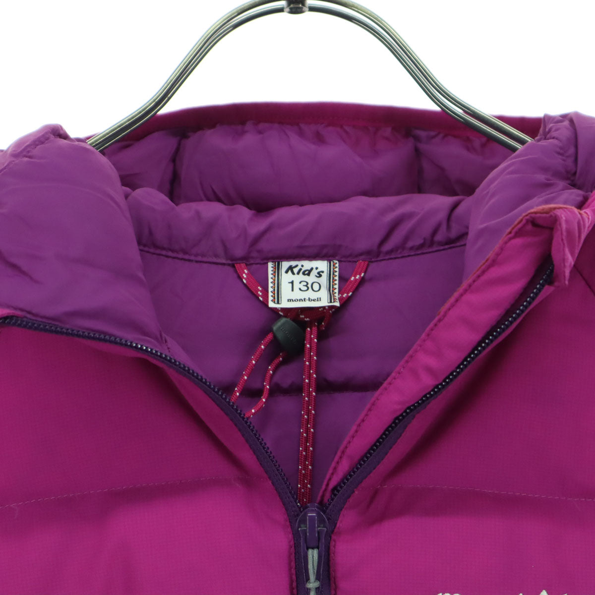 mont-bell モンベル 英字 長袖 ダウンジャケット 130 パープル 収納袋付属 キッズ