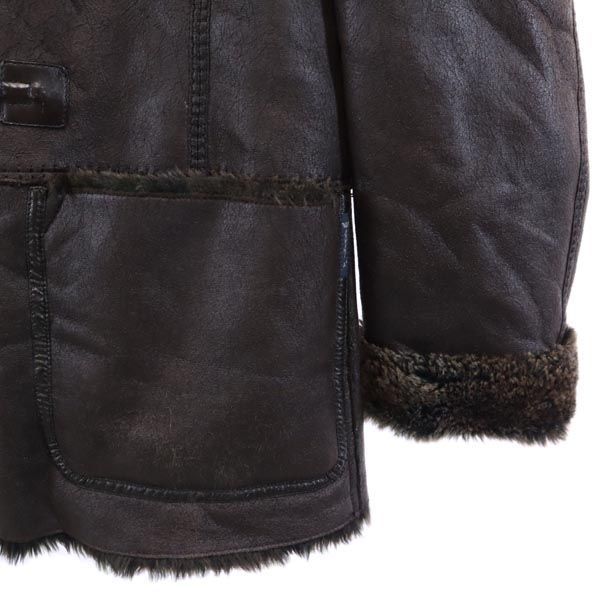 ARMANI JEANS アルマーニジーンズ フェイク レザージャケット USA 4 焦茶 裏ファー メンズ