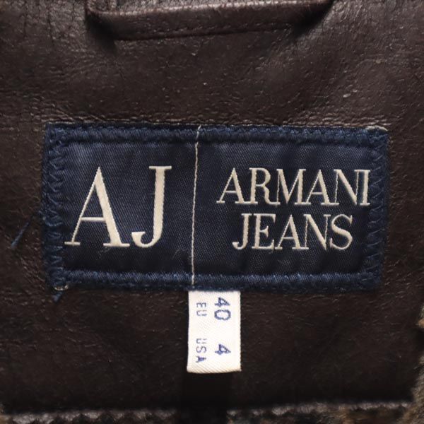 ARMANI JEANS アルマーニジーンズ フェイク レザージャケット USA 4 焦茶 裏ファー メンズ