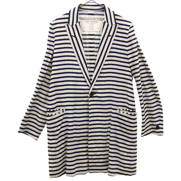 ローブスコンフェクションズ リネン ボーダー テーラードジャケット 2 ホワイト×ネイビー レディース