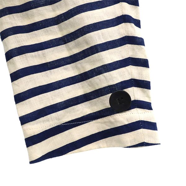 ローブスコンフェクションズ リネン ボーダー テーラードジャケット 2 ホワイト×ネイビー レディース