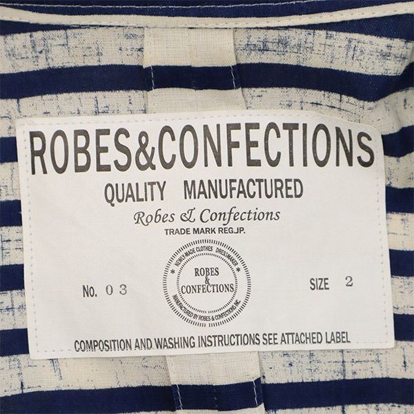 ローブスコンフェクションズ リネン ボーダー テーラードジャケット 2 ホワイト×ネイビー レディース