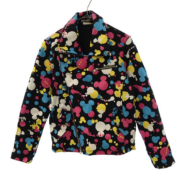Disney ディズニー 総柄 ミッキーマウス コットン ライダースジャケット M レディース