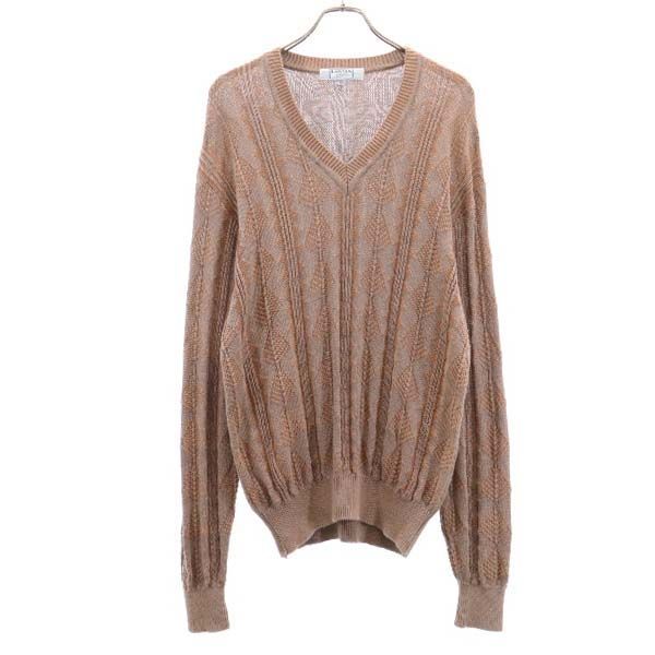 LANVIN ランバン 総柄 長袖 Vネック セーター 50 ブラウン系 ニット メンズ