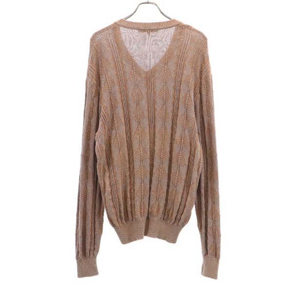 LANVIN ランバン 総柄 長袖 Vネック セーター 50 ブラウン系 ニット メンズ