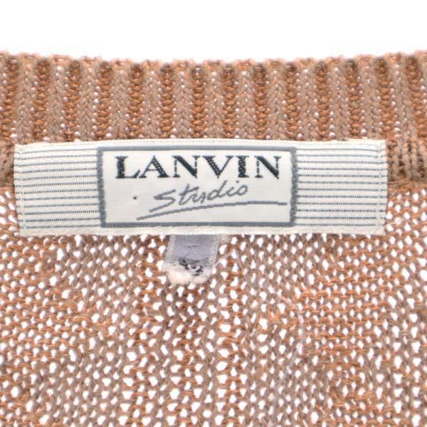LANVIN ランバン 総柄 長袖 Vネック セーター 50 ブラウン系 ニット メンズ