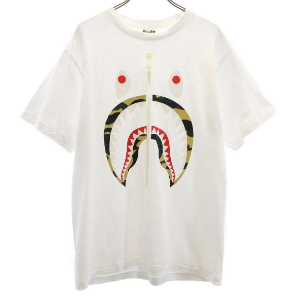 A BATHING APE アベイシングエイプ シャーク プリント 半袖 Tシャツ M ホワイト系 SHARK メンズ