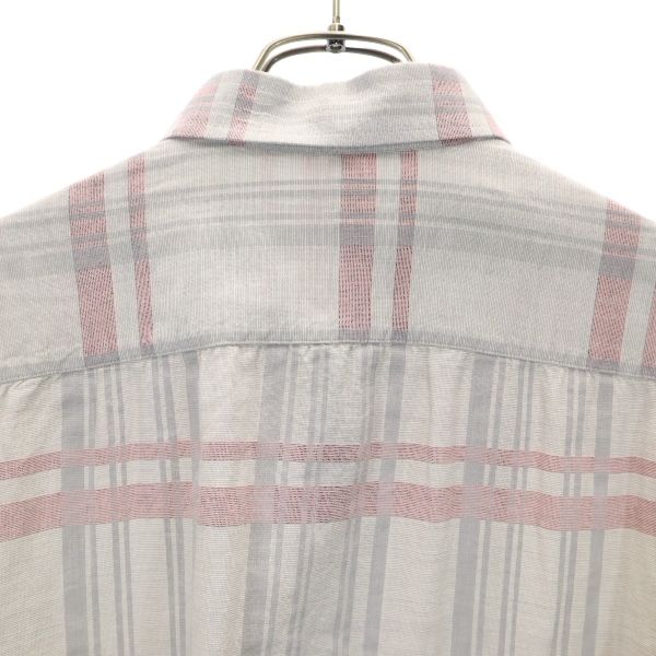 LANVIN ランバン 90s オールド チェック柄 ロゴ刺繍 半袖 シャツ L グレー系 メンズ
