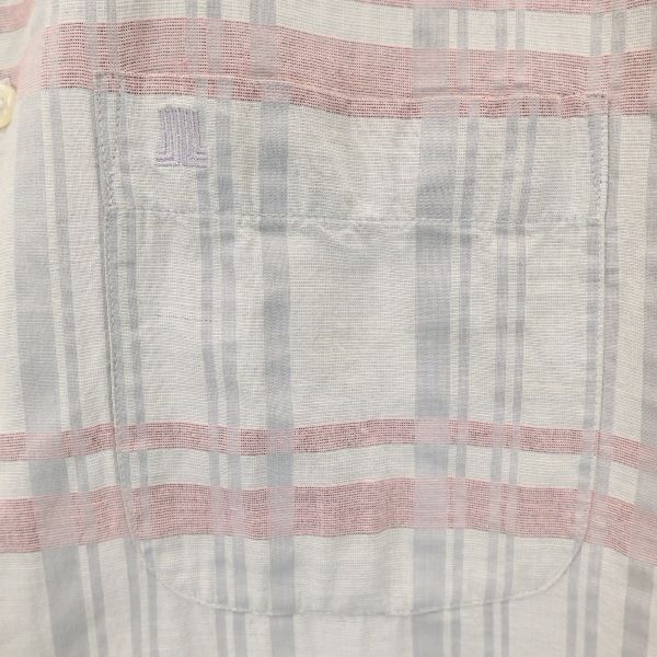 LANVIN ランバン 90s オールド チェック柄 ロゴ刺繍 半袖 シャツ L グレー系 メンズ