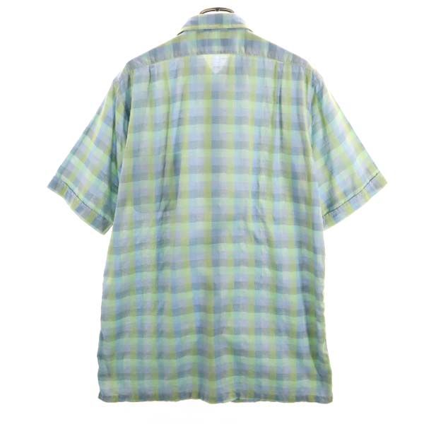 Christian Dior クリスチャンディオール 格子柄 半袖 シャツ L ブルー系 メンズ