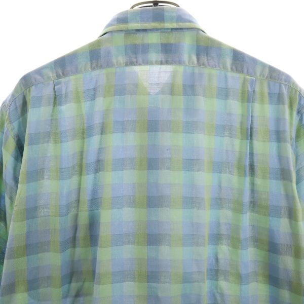 Christian Dior クリスチャンディオール 格子柄 半袖 シャツ L ブルー系 メンズ