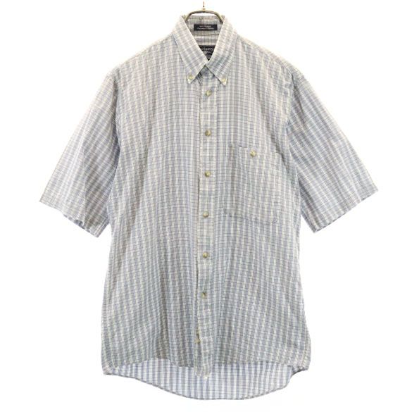 BURBERRY バーバリー 80s USA製 ヴィンテージ チェック柄 半袖 ボタンダウンシャツ S 水色×白×グレー メンズ