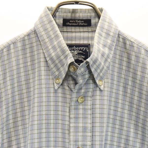 BURBERRY バーバリー 80s USA製 ヴィンテージ チェック柄 半袖 ボタンダウンシャツ S 水色×白×グレー メンズ