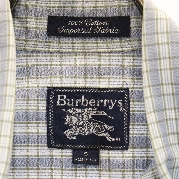 BURBERRY バーバリー 80s USA製 ヴィンテージ チェック柄 半袖 ボタンダウンシャツ S 水色×白×グレー メンズ