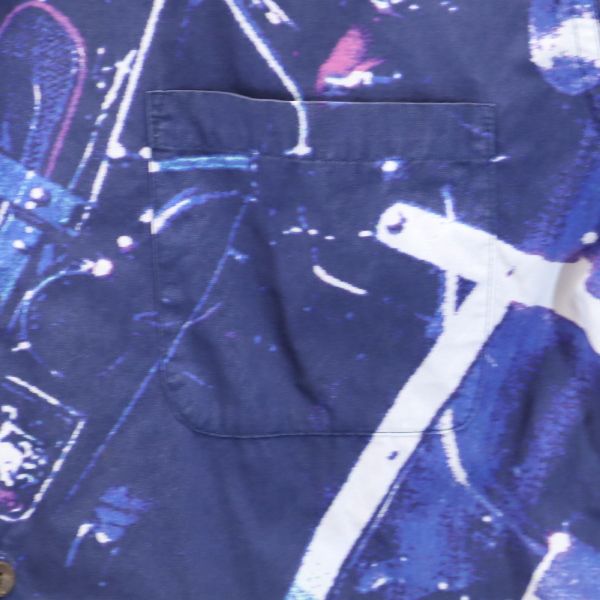 HARLEY DAVIDSON ハーレーダビッドソン 総柄 半袖 オープンカラーシャツ M ネイビー メンズ