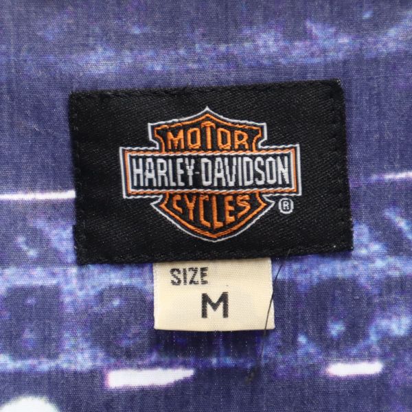 HARLEY DAVIDSON ハーレーダビッドソン 総柄 半袖 オープンカラーシャツ M ネイビー メンズ