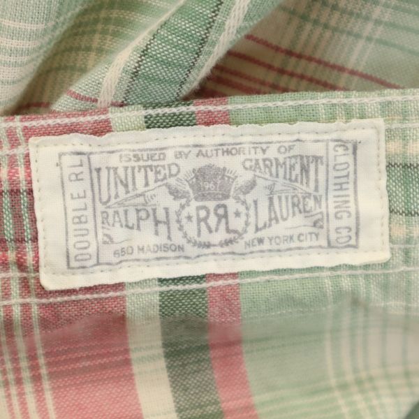 RRL ダブルアールエル 黒タグ 一ツ星 ストライプ柄 半袖 シャツ XS 緑×ピンク×ベージュ RALPH LAUREN メンズ