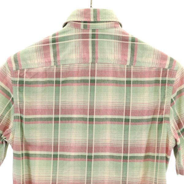 RRL ダブルアールエル 黒タグ 一ツ星 ストライプ柄 半袖 シャツ XS 緑×ピンク×ベージュ RALPH LAUREN メンズ