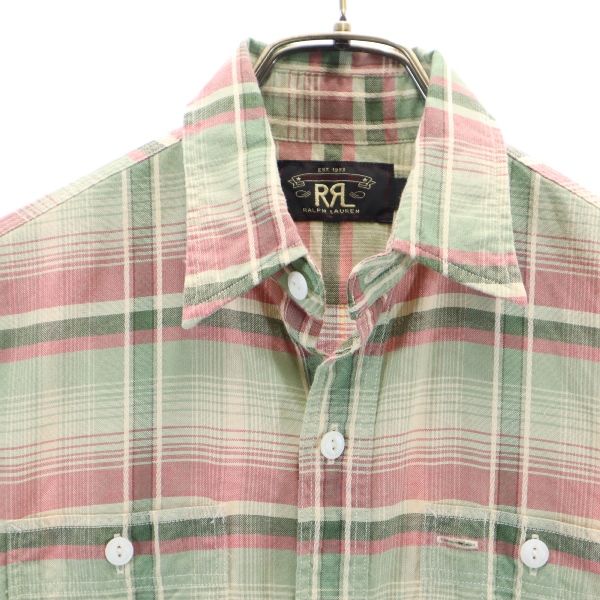 RRL ダブルアールエル 黒タグ 一ツ星 ストライプ柄 半袖 シャツ XS 緑×ピンク×ベージュ RALPH LAUREN メンズ