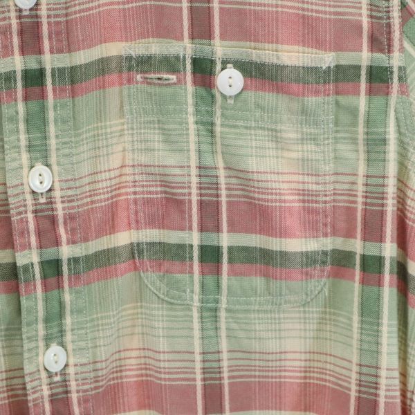 RRL ダブルアールエル 黒タグ 一ツ星 ストライプ柄 半袖 シャツ XS 緑×ピンク×ベージュ RALPH LAUREN メンズ