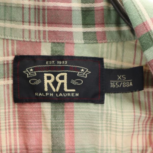 RRL ダブルアールエル 黒タグ 一ツ星 ストライプ柄 半袖 シャツ XS 緑×ピンク×ベージュ RALPH LAUREN メンズ